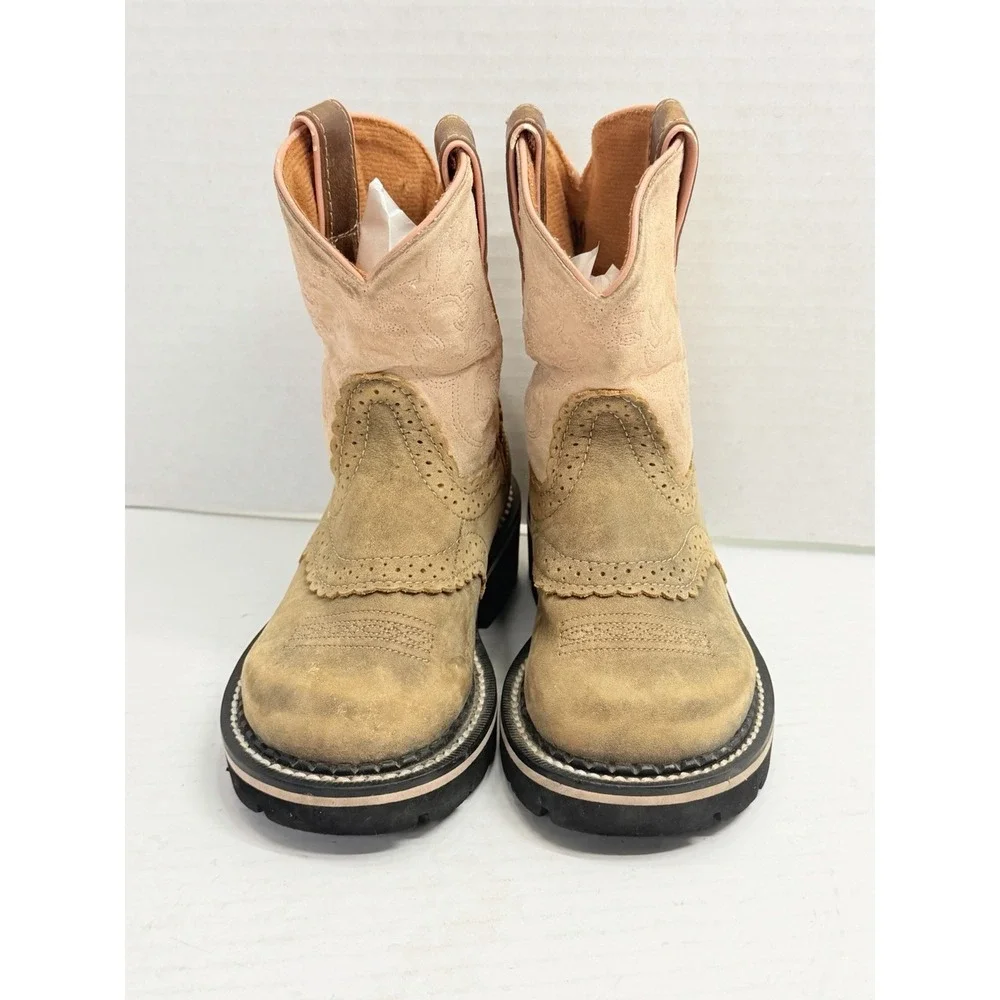 Ariat Fatbaby Cowgirl Boots Girls US 10 Pink Tan Suede Western Style 38290